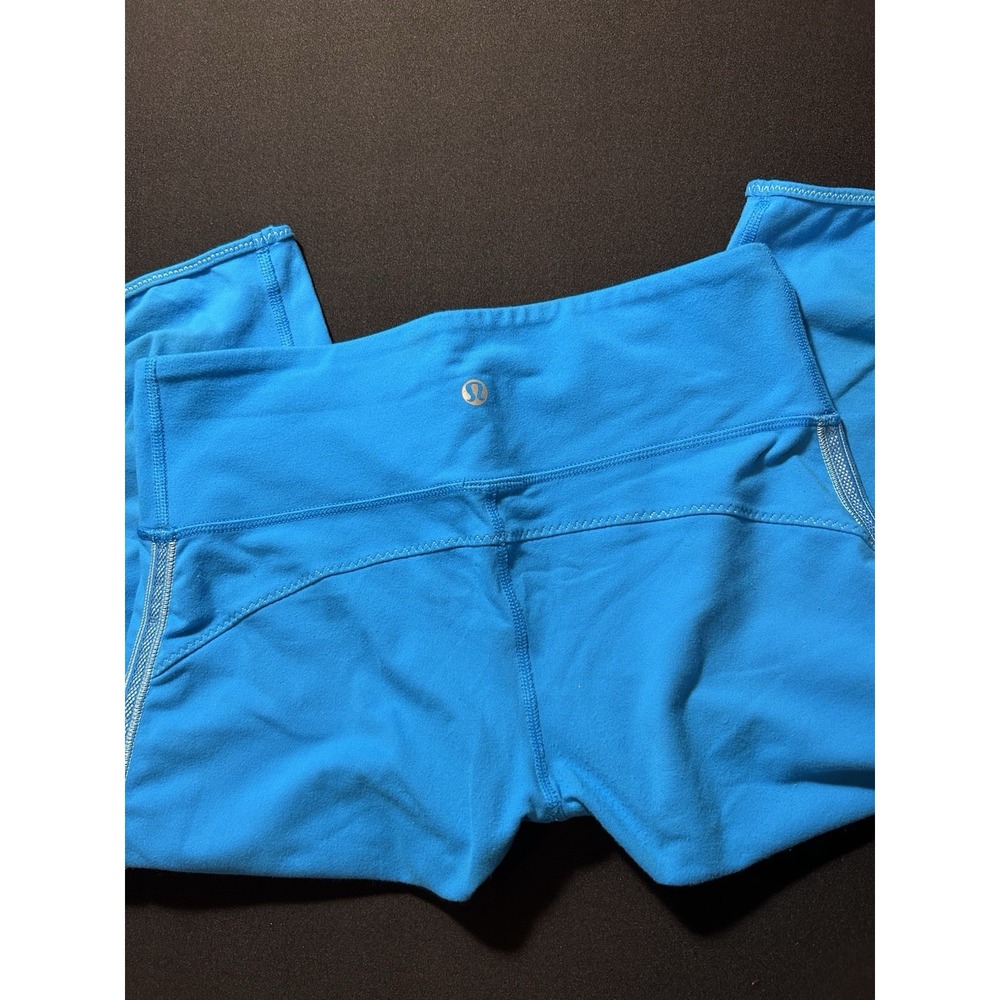 Lululemon Women's Bright Blue Pilates Yoga Cropped Leggings Ruched Sides Size 6
